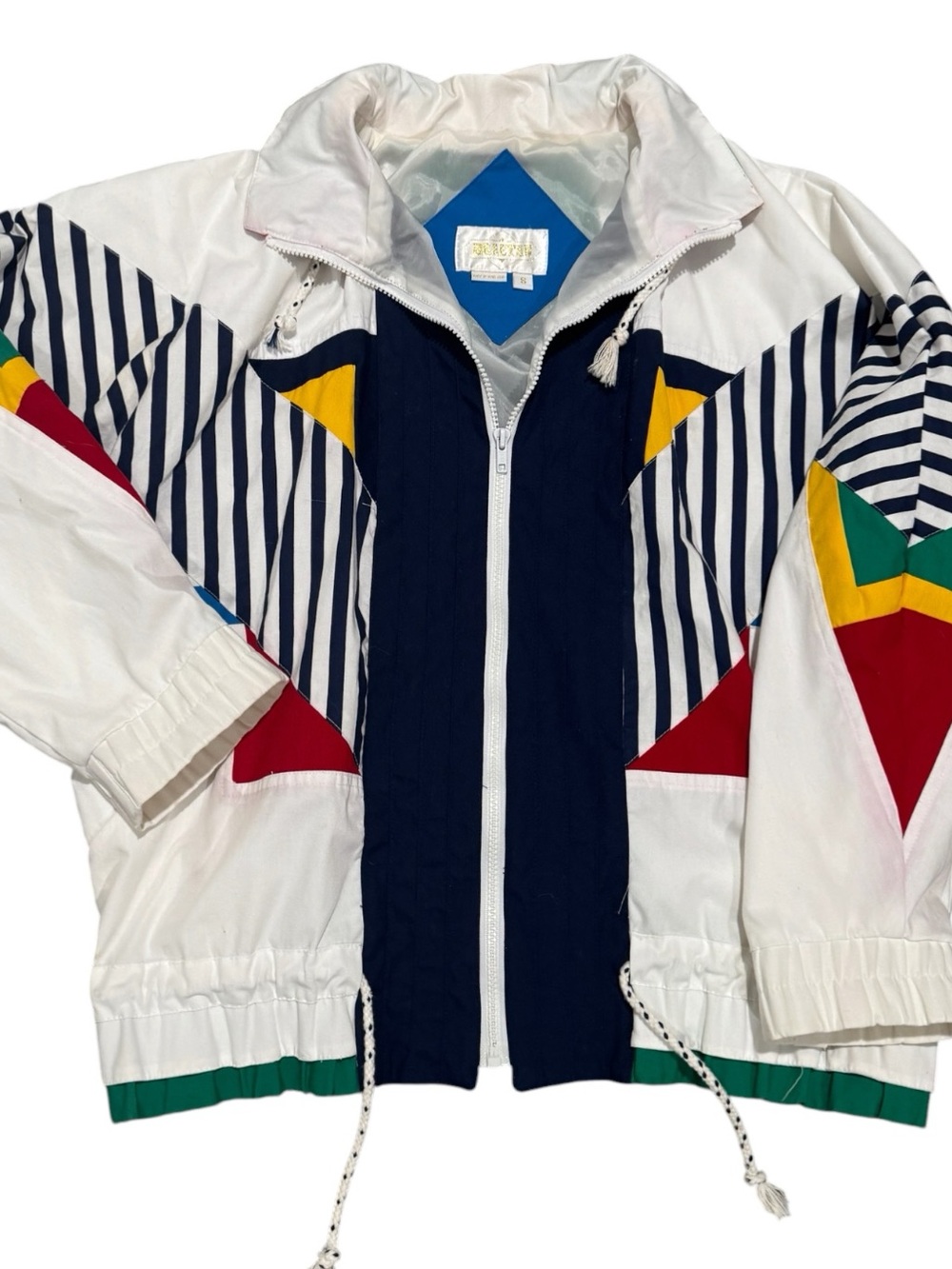 💙VTG Braetan 80s Women’s Retro White Multicolor Full Zip Oversized Windbreaker S